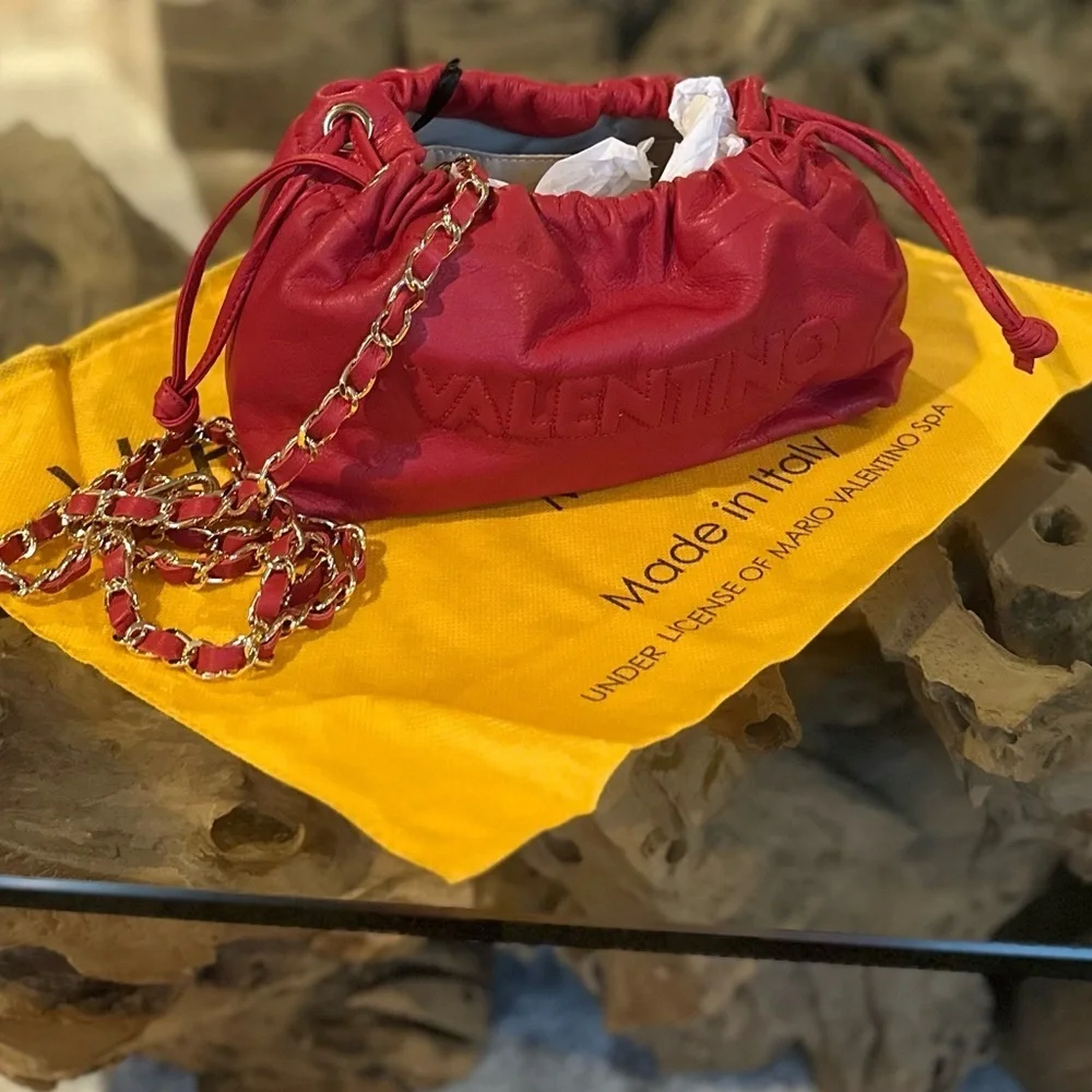 Valentino by Mario Valentino Red Leather Chain Crossbody Bag NWT Rare - Picture 10 of 14